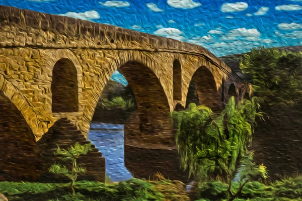 Готический Каменный Мост Через Реку Арга Закате Пуэнте Рейна Средневековая — стоковое фото