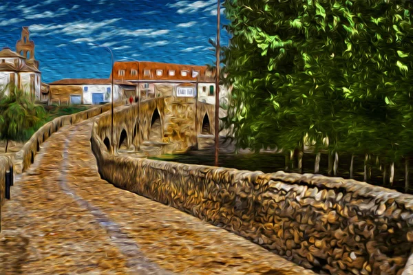 Cesta Přes Gotický Kamenný Most Nemocnici Orbigo Historická Vesnice Cestě — Stock fotografie