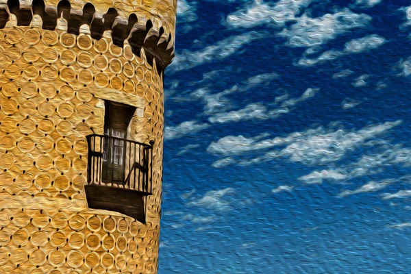 Detail Balcony Door Tower Quaint Decoration Sunny Day Alcazar Segovia — Stock Photo, Image