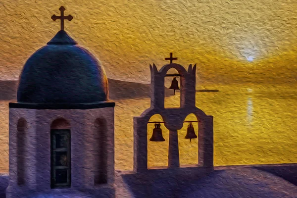 Typische Blaue Kuppel Und Glocken Der Orthodoxen Kirche Bei Sonnenuntergang — Stockfoto