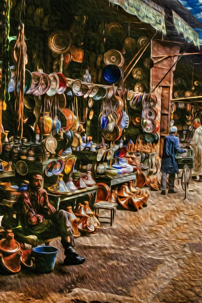 Marrakech Marruecos Mayo 1997 Vendedor Tienda Vajilla Esperando Compradores Medina — Foto de Stock