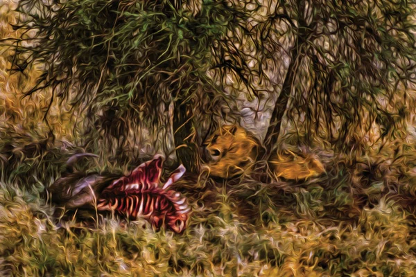 세렝게티 공원의 숨겨진 아프리카 대초원에는 포유동물 서식하고 있습니다 페인트 여과기 — 스톡 사진