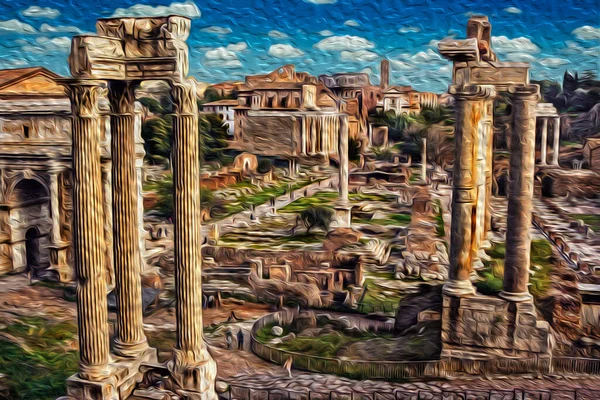 Säulen Und Ruinen Des Forum Romanum Einer Archäologischen Stätte Und — Stockfoto