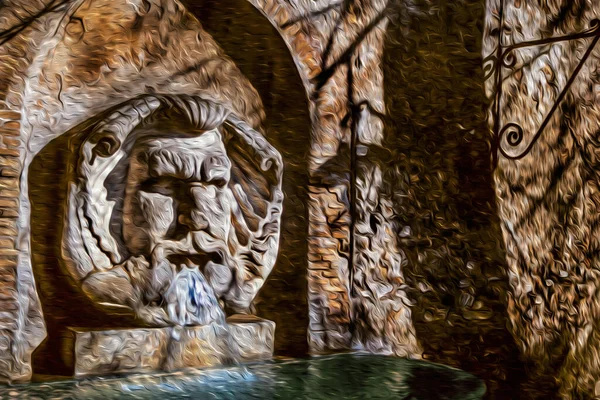 Charming Fountain Face Shaped Statue Carved Marble Street Rome Incredible — Stock Photo, Image