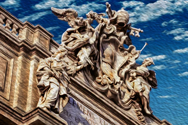 Großaufnahme Von Skulpturen Die Den Weltberühmten Trevi Brunnen Einem Sonnigen — Stockfoto