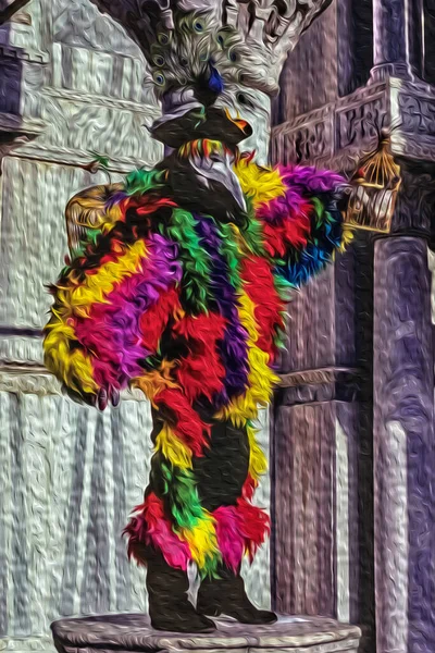 Festeiro Carnaval Vestindo Trajes Coloridos Sofisticados Com Máscara Piazza San — Fotografia de Stock