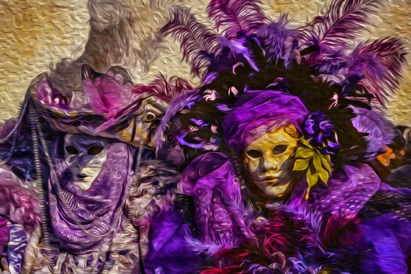 Festaioli Del Carnevale Indossano Costumi Colorati Sofisticati Con Maschere Piazza — Foto Stock