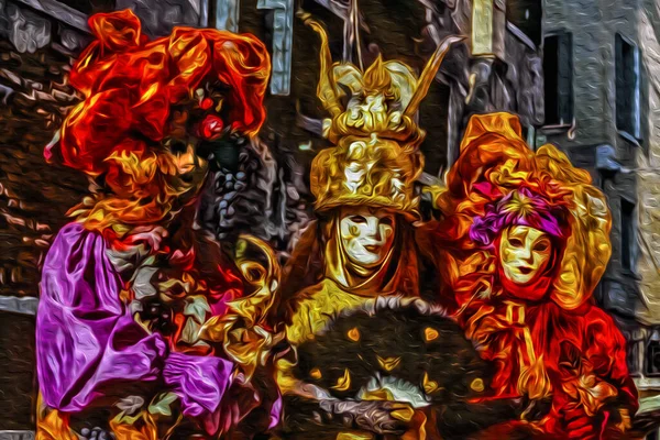 Festas Carnaval Vestindo Trajes Coloridos Sofisticados Com Máscaras Beco Carnaval — Fotografia de Stock