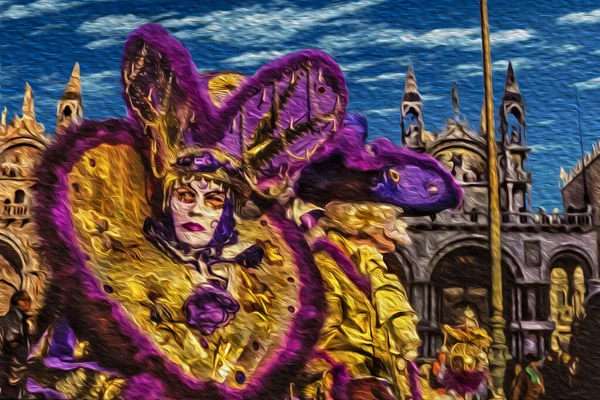 Festaioli Del Carnevale Indossano Costumi Colorati Sofisticati Con Maschere Piazza — Foto Stock