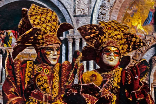 Festas Carnaval Vestindo Trajes Coloridos Sofisticados Com Máscaras Piazza San — Fotografia de Stock