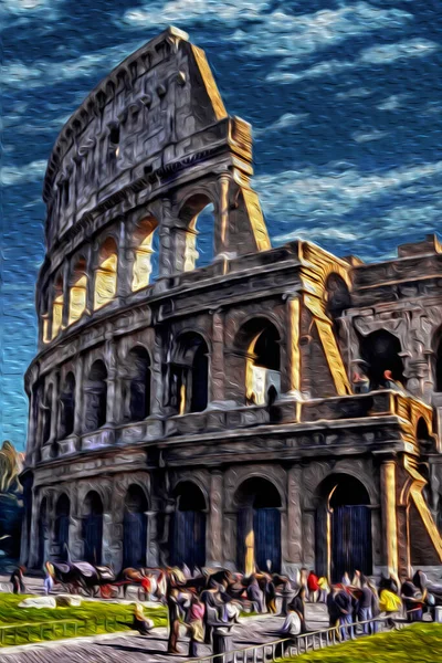コロッセオのファサード このローマのアリーナは 古代ローマで最も象徴的な建築の不思議の一つです 古代の信じられないほどの都市 永遠の都市として知られています イタリア 油絵具フィルター — ストック写真