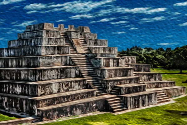 Pirámide Templos Con Arquitectura Estilo Talud Tablero Doble Escalera Ciudad —  Fotos de Stock