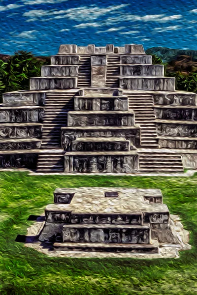 Tapınak Piramidi Maya Şehri Zaculeu Talud Tablero Tarzı Mimari Çift — Stok fotoğraf