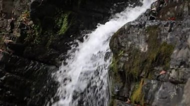 4k video şelalesi. Birkaç seviye şelale. Şelaleli video. Akan suyun videosu, taşların arasında akan akıntı. Ormanda akarsu