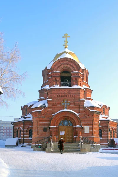 Новосибірськ Росія Грудень 2010 Церква Святого Олександра Невського Сонячний Зимовий — стокове фото