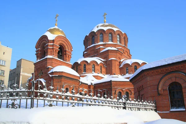 Новосибірськ Росія Грудень 2010 Церква Святого Олександра Невського Сонячний Зимовий — стокове фото