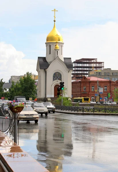 Novosibirsk Russia July 2008 Chapel Nicholas Public Transport Rain — Stock Photo, Image