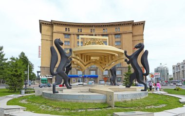 Novosibirsk, RUSSIA-JUNE 13, 2014: the Architectural composition of the Siberian open spaces in the city centre clipart