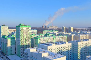 Novosibirsk, Rusya Federasyonu-Şubat 14, 2016: Plyushchikha zhilmassiv kış öğleden sonra görünümünü