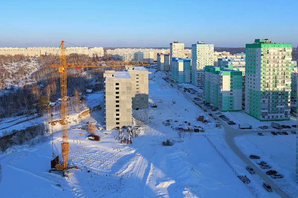 Novosibirsk Rússia Fevereiro 2016 Vista Plyushchikha Zhilmassiv Tarde Inverno — Fotografia de Stock