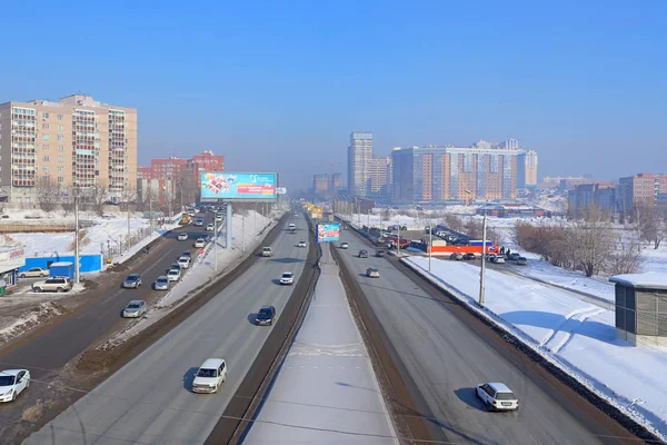 Novosibirsk Ryssland Februari 2016 Utsikt Över Ippodromskaya Gatan Från Oktyabrskaya — Stockfoto