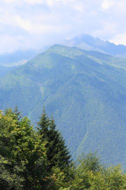 Rusya'nın Krasnodar bölgesi beldesinde Krasnaya Polyana civarında Aibga ridge doruklarına görünümü