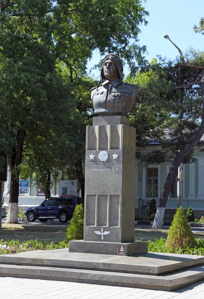 Novorossiysk Rússia Agosto 2015 Busto Duas Vezes Herói Piloto União — Fotografia de Stock