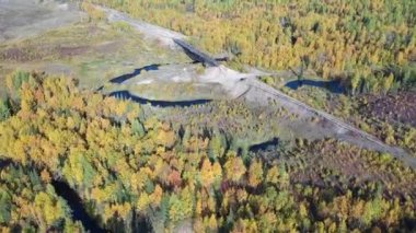 Yamal orman tundrasında Stalin'in 501 inşaat Gulag eski demiryolu köprüsü. Chum terk edilmiş inşaat - Salekhard - Igarka demiryolu