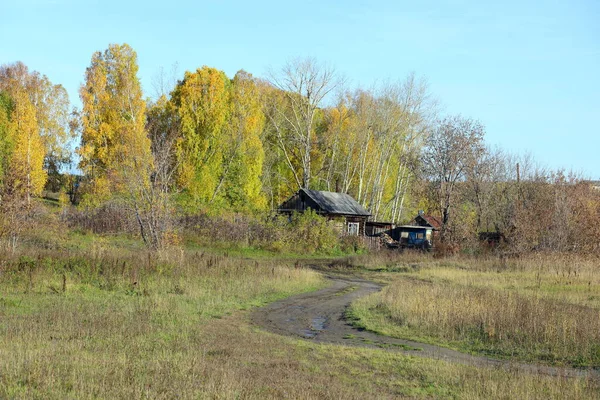 Old Rural Wooden House Autumn Morning Southern Siberia — Stock Photo, Image