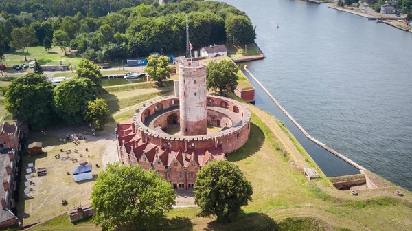 Twierdza Historyczna Położona Gdańsku Nad Rzeką Martwą Wisłą Widok Powietrza — Zdjęcie stockowe