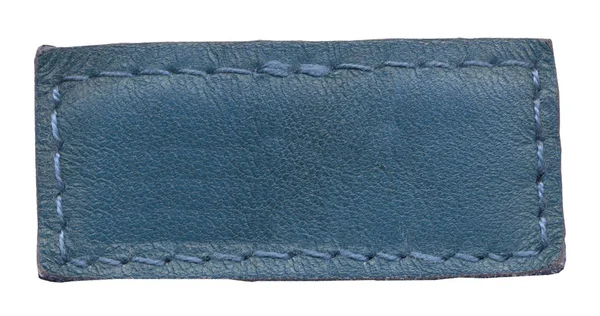 Blauwe Leeg Leder Label Geïsoleerd Wit — Stockfoto