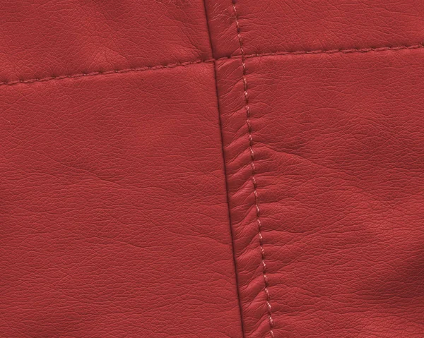 Roter Lederhintergrund Mit Nähten Verziert — Stockfoto