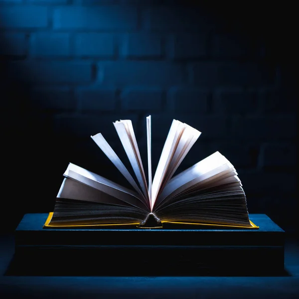 Open Book Empty Pages Dark Tabletop — Stock Photo, Image