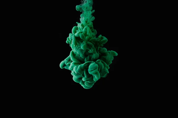 Close View Green Abstract Flowing Paint Black Background — Stock Photo, Image