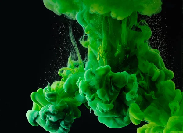 Close View Green Abstract Paint Explosion Black Background — Stock Photo, Image