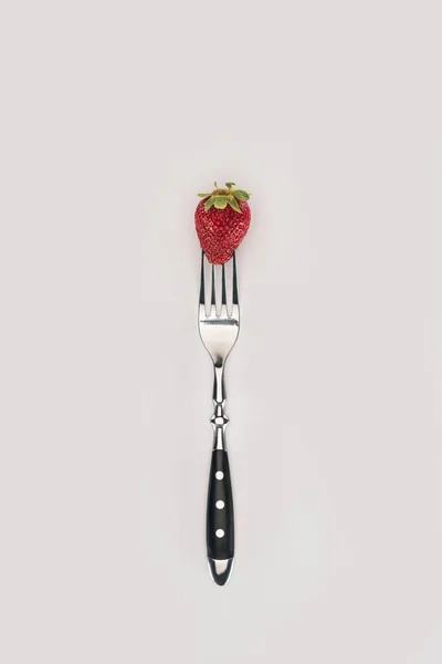 Red Strawberry Fork Isolated White Background — Stock Photo, Image