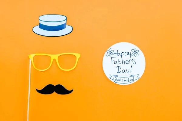 Top View Gentleman Face Happy Fathers Day Greeting Card Yellow — Stock Photo, Image