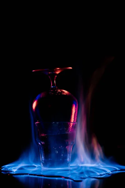 Close View Glasses Burning Sanbuca Alcohol Drink Black Background — Stock Photo, Image