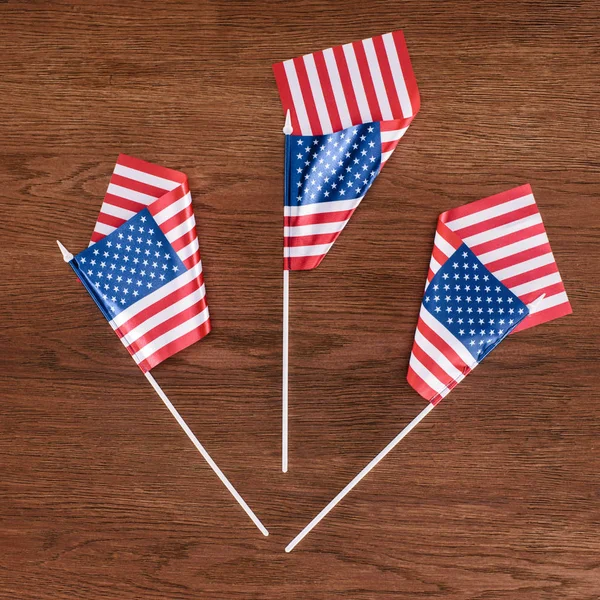 Vista Superior Banderas Estados Unidos Superficie Madera Concepto Día Independencia — Foto de Stock