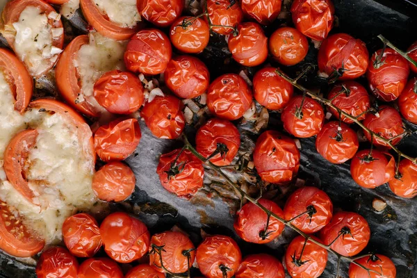 Baked Cherry Tomatoes Garlic Cheese — Stock Photo, Image