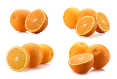 görünümü üzerinde beyaz izole sağlıklı ve kesilmiş portakal kadar kapatın