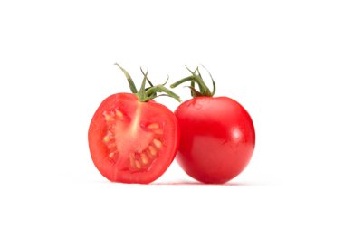close up view of cherry tomato pieces isolated on white clipart