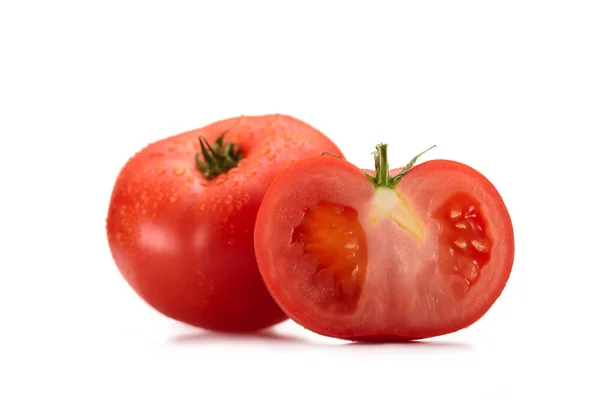 Vista Perto Tomates Frescos Arranjados Isolados Branco — Fotografia de Stock