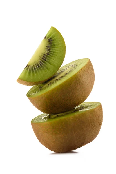 Close View Fresh Ripe Kiwi Pieces Isolated White — Stock Photo, Image