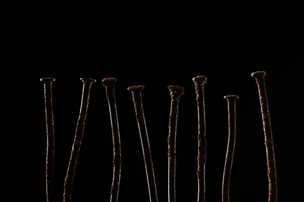 Close View Vintage Rusty Nails Isolated Black — Stock Photo, Image