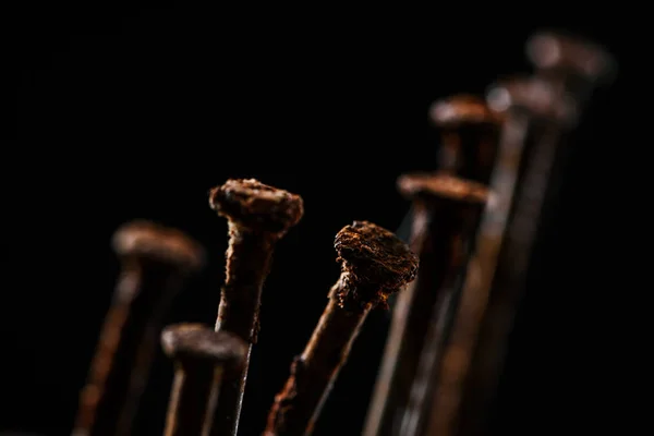 Close View Vintage Rusty Nails Isolated Black — Stock Photo, Image