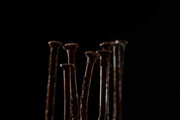 Close View Vintage Rusty Nails Isolated Black — Free Stock Photo