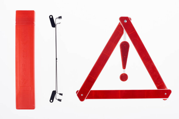 top view of automotive accessories arranged isolated on white