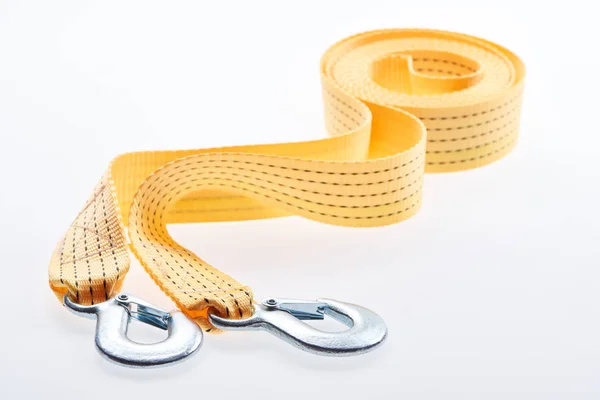 Close View Yellow Car Tow Rope Isolated White — Free Stock Photo