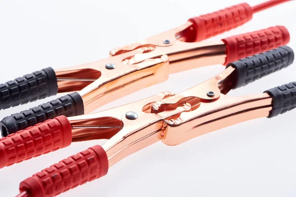 Close View Jump Start Cables Isolated White — Stock Photo, Image
